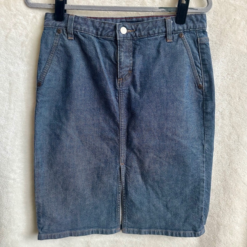 J.Crew Womens Medium Wash‎ Denim Midi Skirt Front Slit Size 4